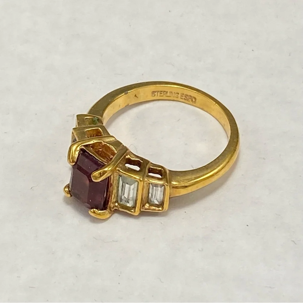 Sterling Silver Gold Ring Garnet Zircon size 7